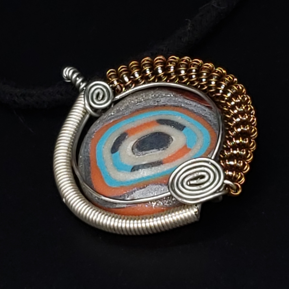 Wire Wrapped Handmade Polymer Clay Pendant